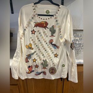 Double D Ranch embroidered cactus and Buffalo shirt size Medium